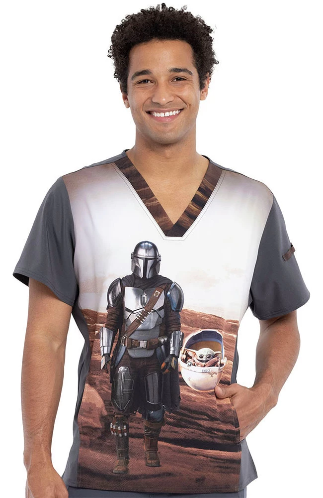 Cherokee Clearance Men's Mandalorian Print Scrub Top