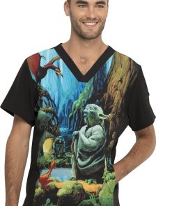 Cherokee Clearance Men's Jedi Master I Am Print Scrub Top