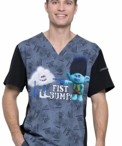 Cherokee Clearance Men's V-Neck Fist Bump Club Print Scrub Top
