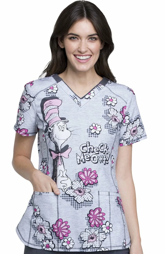 Cherokee Clearance Women's V-Neck Dr. Seuss Print Scrub Top