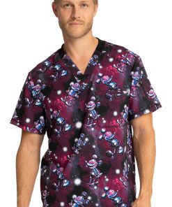 Cherokee Clearance Men's Metallic Mickey Print Scrub Top