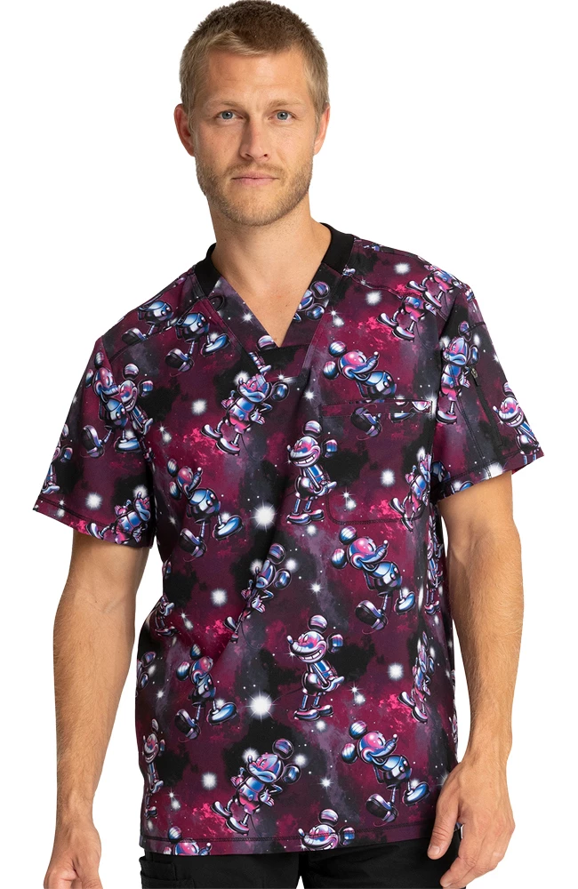 Cherokee Clearance Men's Metallic Mickey Print Scrub Top