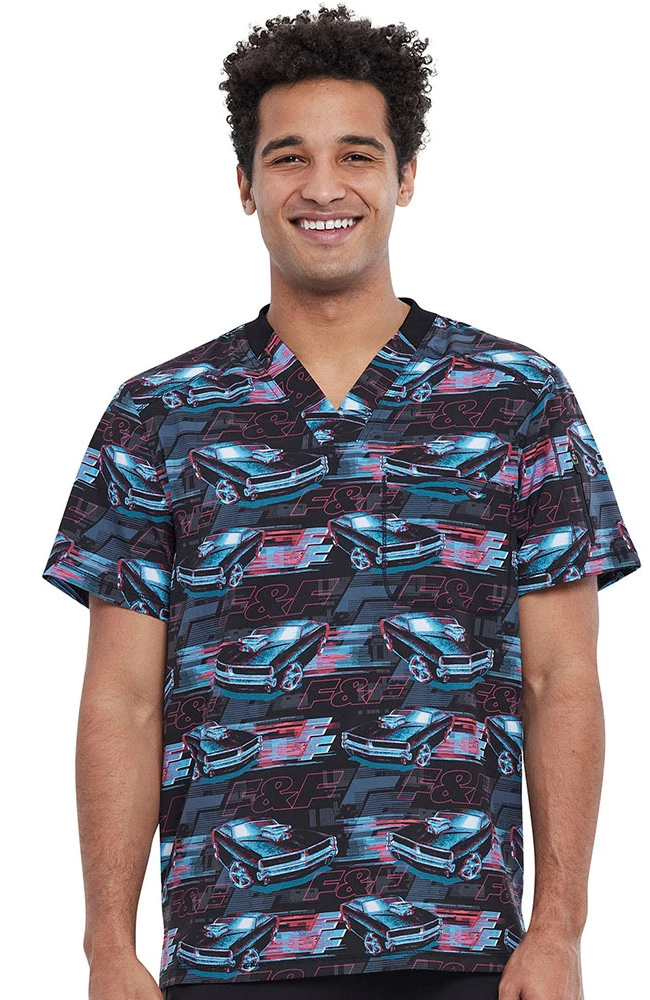 Cherokee Clearance Men's Fast And Furious Print Scrub Top