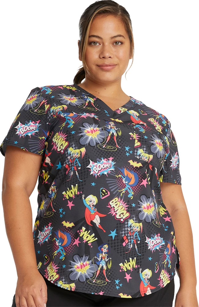 Cherokee Clearance Women's Girls Have The Power Print Scrub Top