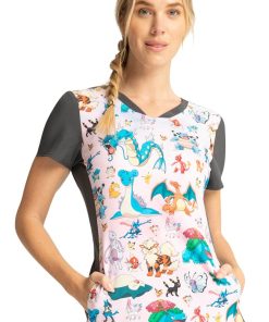 Cherokee Clearance Women's Pokemon Party Print Scrub Top