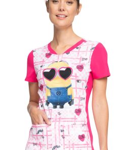 Cherokee Clearance Women's Smitten Minion Print Scrub Top