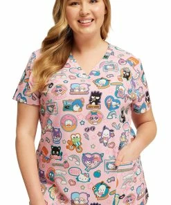 Cherokee Women's Supercute Stickers Print Scrub Top