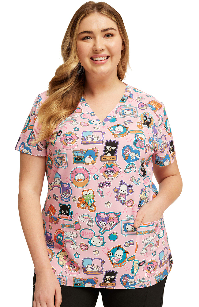 Women's Supercute Stickers Print Scrub Top Cherokee Women's Supercute Stickers Print Scrub Top -Silverts-shop 1 ck tf776 printhsk 650