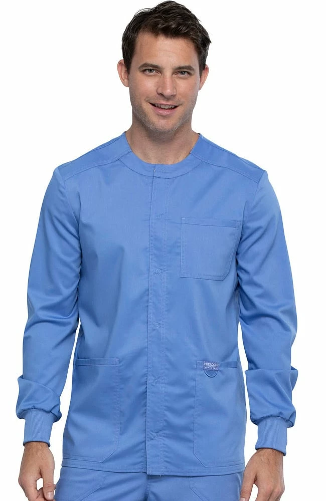 Cherokee Workwear Clearance Men's Snap Front Solid Scrub Jacket
