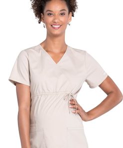 Cherokee Workwear Clearance Women's Maternity Mock Wrap Soft Knit Panel Solid Scrub Top