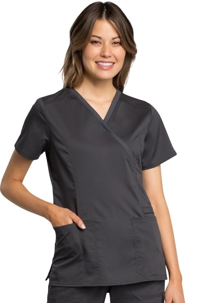 Women's Mock Wrap Solid Scrub Top Cherokee Workwear Women's Mock Wrap Solid Scrub Top -Silverts-shop 1 ck ww775ab 650
