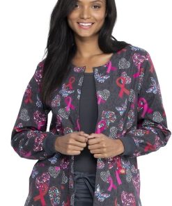 Dickies Clearance Women's Snap Front Speck-Tacular Love Print Scrub Jacket