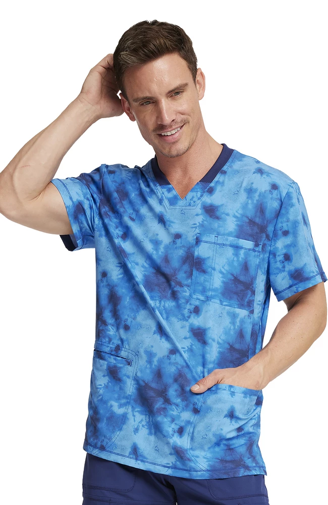 Dickies Men's Tonal Tie Dye Navy Print Scrub Top