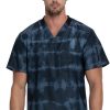 Dickies Clearance Men's Tie Dye Stripes Pewter Print Scrub Top -Silverts-shop 1 di dk613 printclearancetyp 650
