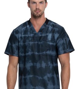 Dickies Clearance Men's Tie Dye Stripes Pewter Print Scrub Top