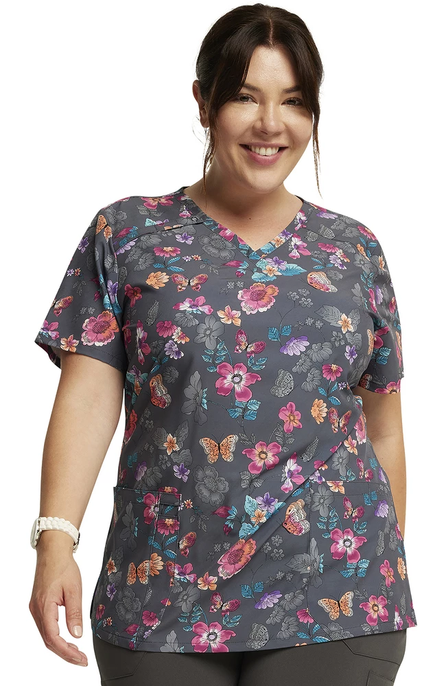 Dickies Women's Butterflies Abloom Print Scrub Top