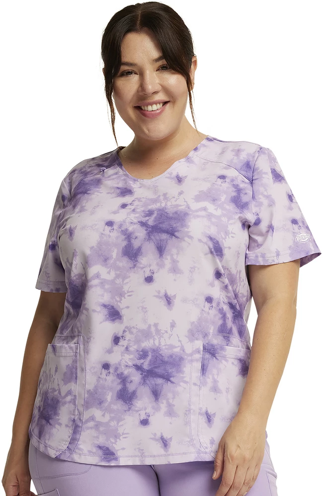 Dickies Women's Tonal Tie Dye Lavender Print Scrub Top