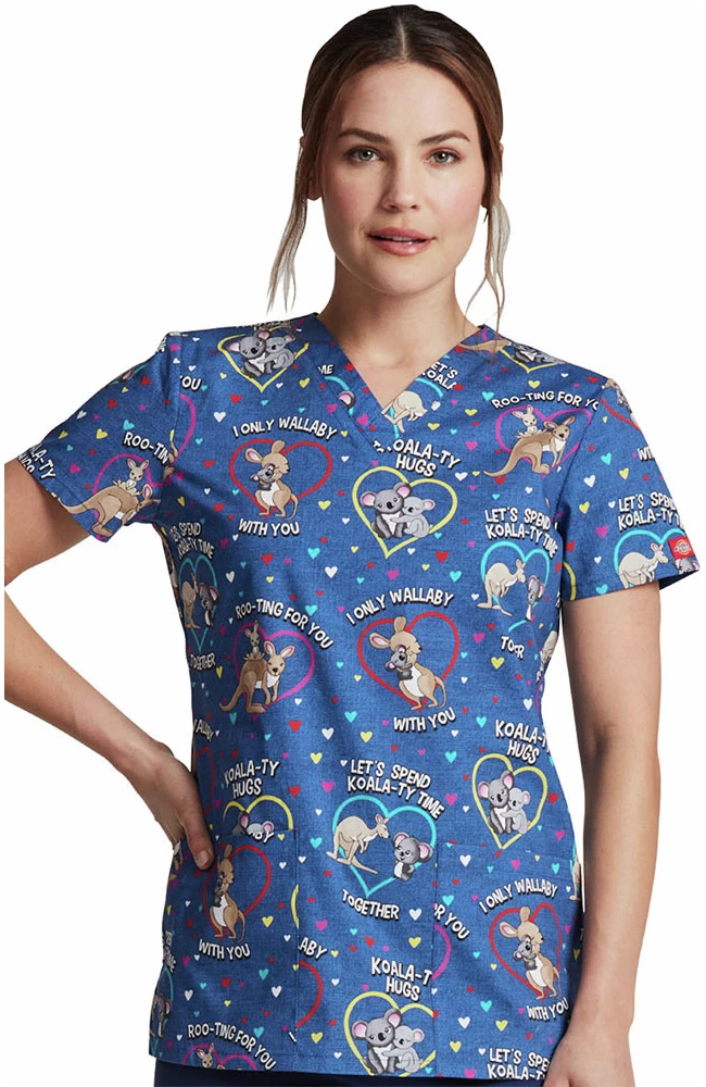 Dickies Clearance Women's Roo-Ting For You Print Scrub Top