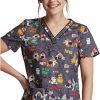 Dickies Clearance Women's Howl-Oween Friends Print Scrub Top -Silverts-shop 1 di dk709 printclearancehof 650
