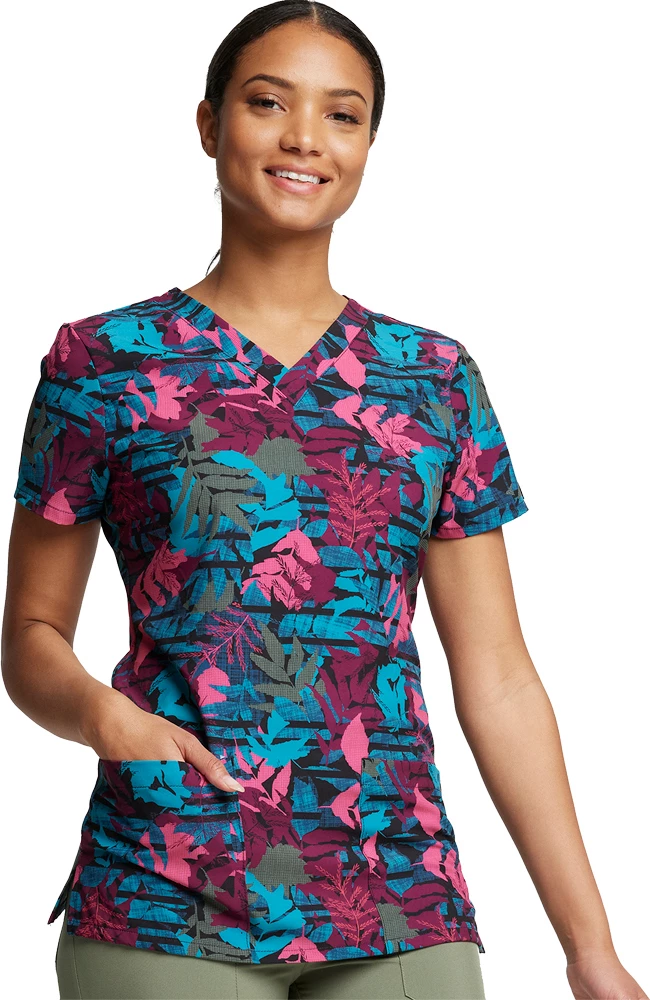 Dickies Women's V-Neck Falling Foliage Print Scrub Top