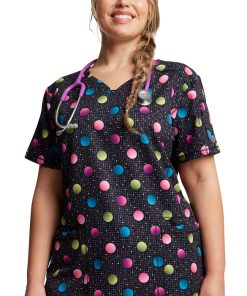 Dickies Women's V-Neck Dot's Poppin' Print Scrub Top
