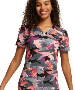 Dickies Women's Camo Plaid Print Scrub Top