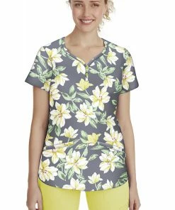 Healing Hands Women's Isabel Sunny Azalea Print Scrub Top