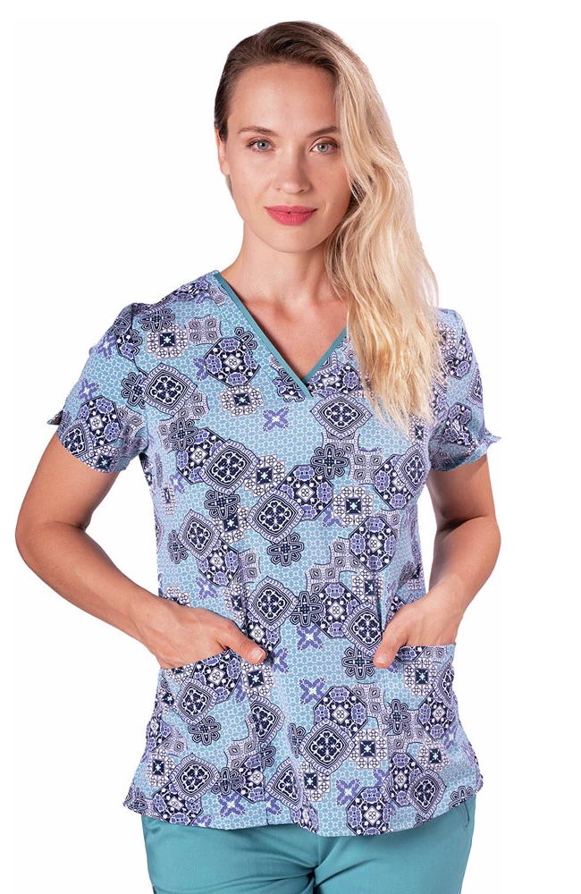 Healing Hands Clearance Women's Amanda Graphic Scenery Print Scrub Top