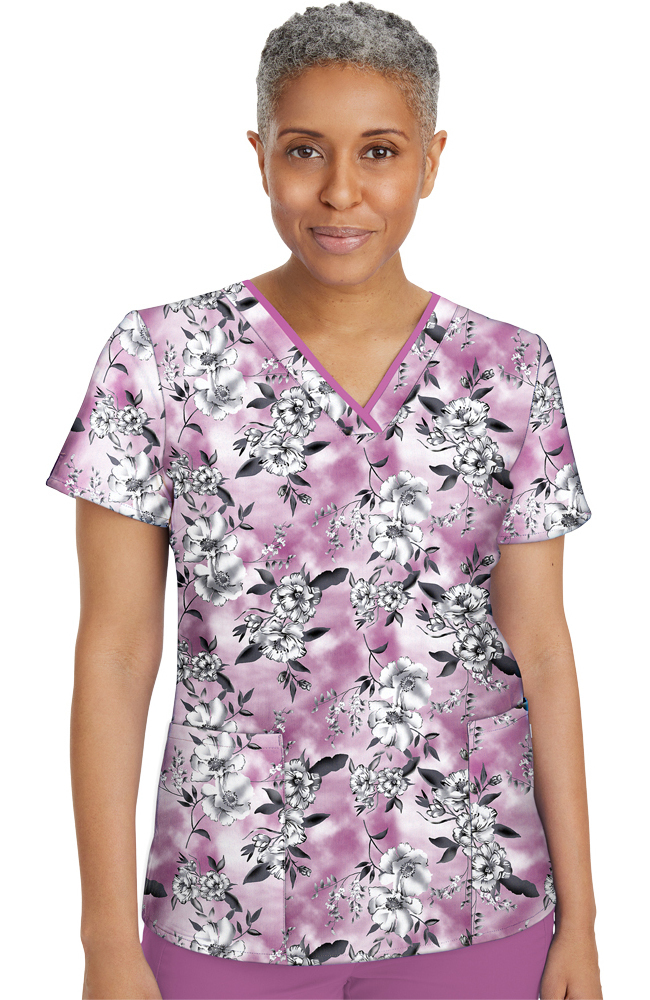 Clearance Women's Amanda Serene Bouquet Print Scrub Top Healing Hands Clearance Women's Amanda Serene Bouquet Print Scrub Top -Silverts-shop 1 hh 2266 printclearanceseb 650