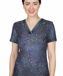 Healing Hands Clearance Women's Amanda Stary Sky Print Scrub Top