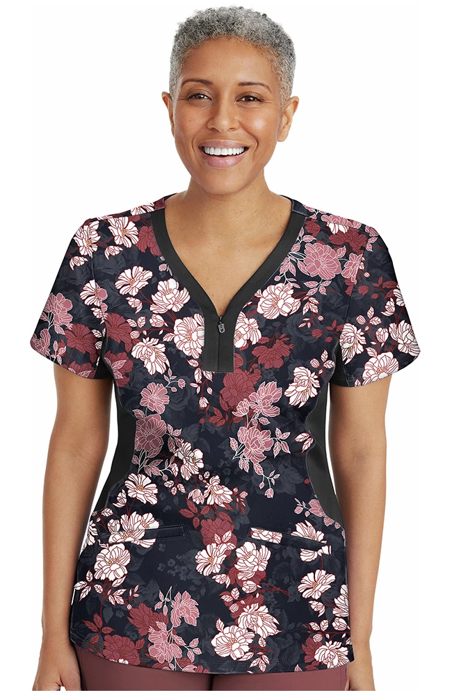 Healing Hands Clearance Women's Jessi Y-Neck Autumn Florals Print Scrub Top