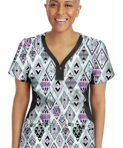 Healing Hands Clearance Women's Jessi Y-Neck Tribal Sky Print Scrub Top