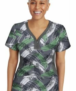 Healing Hands Clearance Women's Jessi Y-Neck Wild Strokes Print Scrub Top