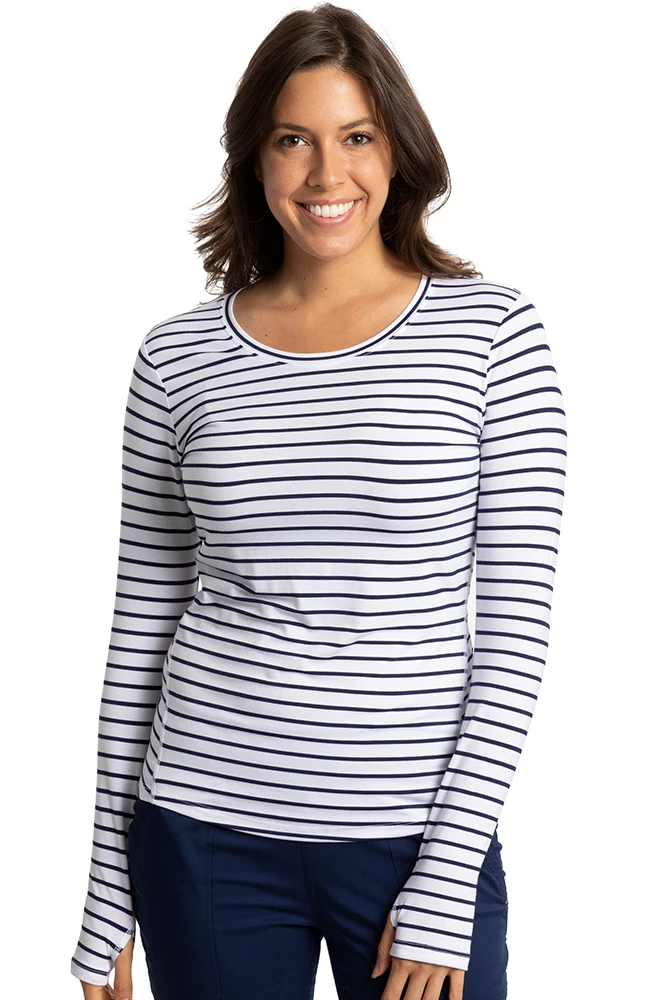Healing Hands Clearance Women's Mackenzie White & Navy Stripe Print Underscrub