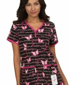 Koi Clearance Women's Eve Butterfly Words Print Scrub Top