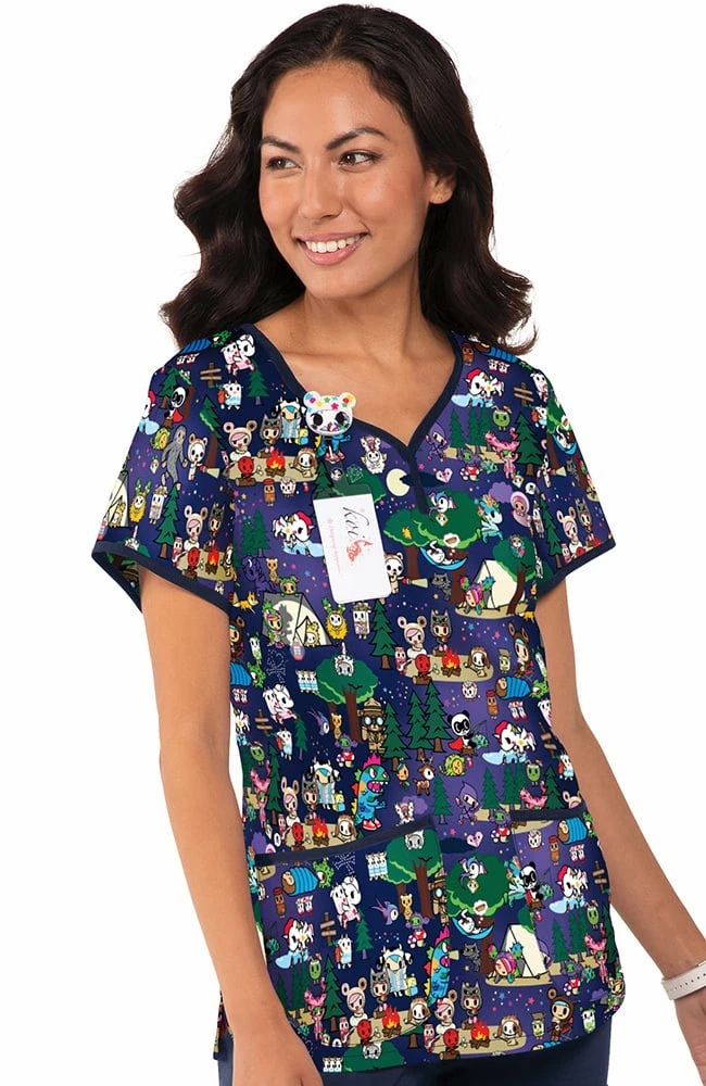 Koi Clearance Women's Eve Summer Camp Print Scrub Top