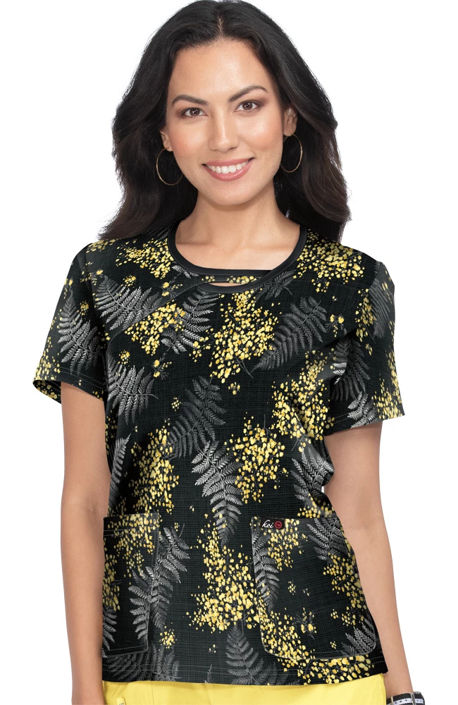 Koi Clearance Women's Lola Baby's Breath Print Scrub Top