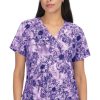 Koi Clearance Women's Early Energy Watercolor Botanical Wisteria Print Scrub Top -Silverts-shop 1 ko 1029pr printclearancewbw 650