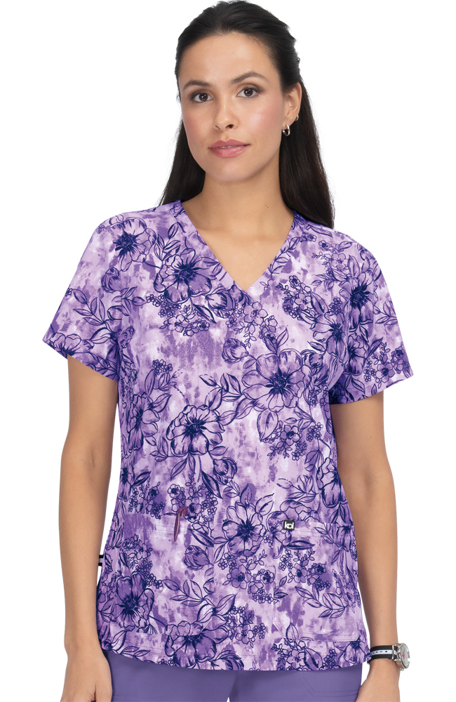 Koi Clearance Women's Early Energy Watercolor Botanical Wisteria Print Scrub Top 3 Koi Clearance Women's Early Energy Watercolor Botanical Wisteria Print Scrub Top