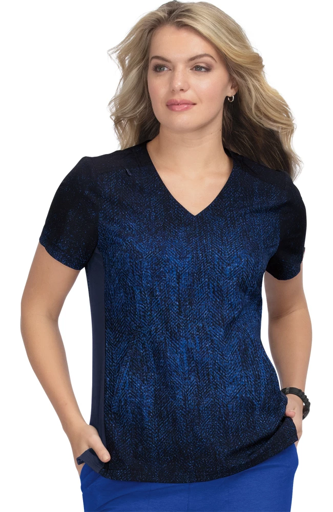 Koi Clearance Women's Passion Nouveau Herringbone Print Scrub Top