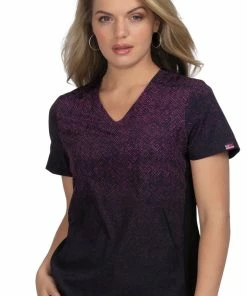 Koi Clearance Women's Passion Herringbone Raspberry Ombre Print Scrub Top