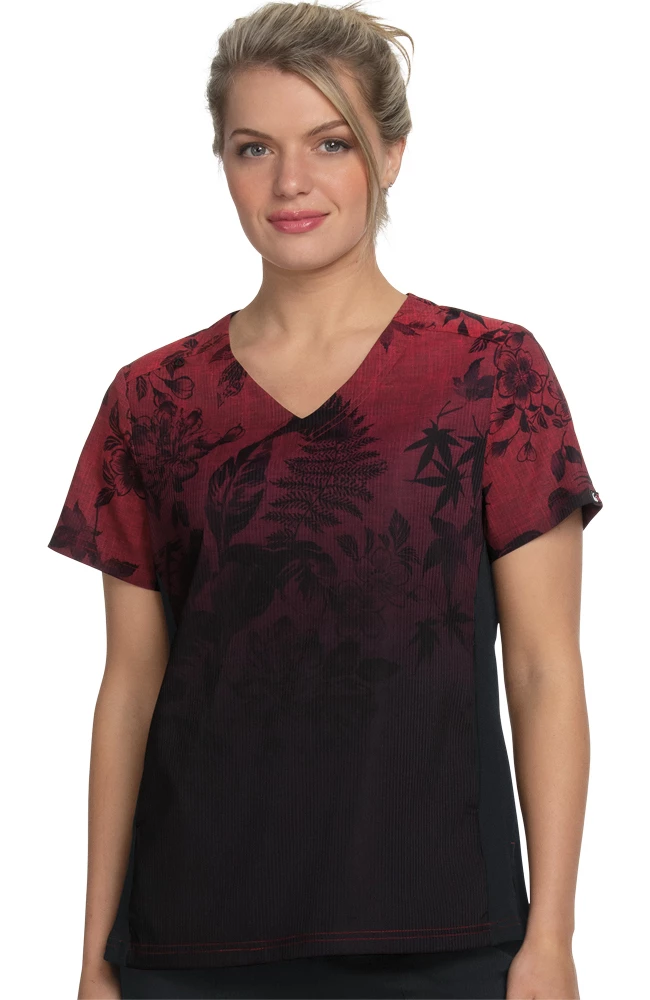 Koi Clearance Women's Reform Eastern Dreams Ruby Ombre Print Scrub Top