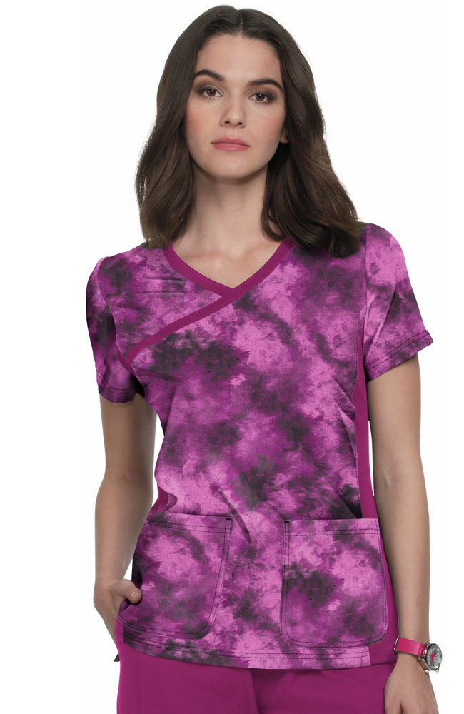 Clearance Women's Raquel Mock Wrap Heather Raspberry Tie Dye Print Scrub Top Koi Clearance Women's Raquel Mock Wrap Heather Raspberry Tie Dye Print Scrub Top -Silverts-shop 1 ko 1049pr printclearancehrd 650