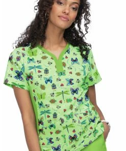 Koi Clearance Women's Thea Love Bugs Print Scrub Top