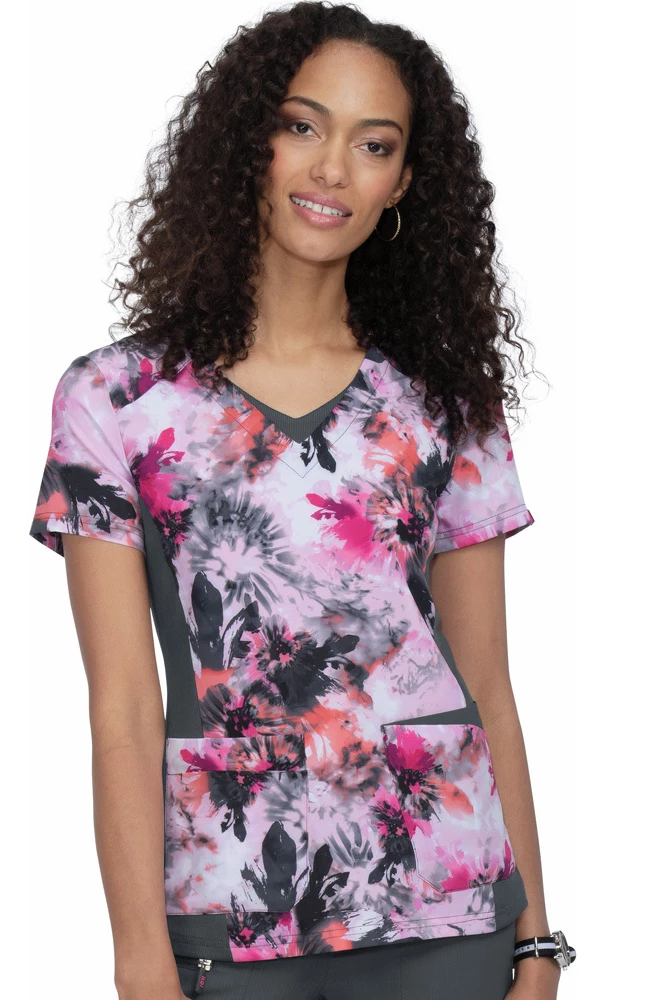 Koi Clearance Women's Nadi Tie Dye Floral Print Scrub Top