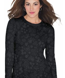 Koi Women's Presley Flower Shower Burnout Black Print Underscrub T-Shirt