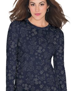 Koi Women's Presley Flower Shower Navy Burnout Print Underscrub T-Shirt