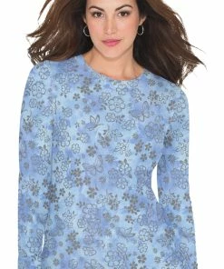 Koi Women's Presley Flower Shower True Ceil Burnout Print Underscrub T-Shirt