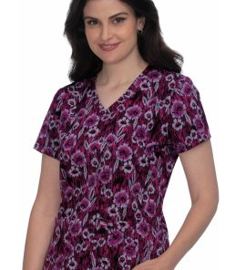 Koi Clearance Women's Align Impressionist Flowers Print Scrub Top