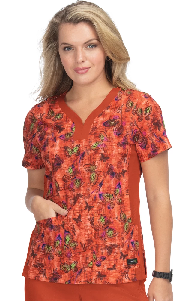 Koi Clearance Women's Aurora Desert Butterfly Print Scrub Top